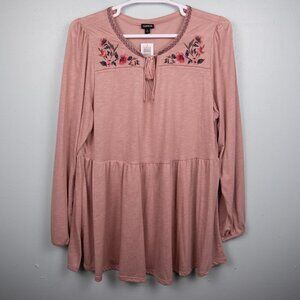 Torrid babydoll knit notch neck embroidered pink top-3X